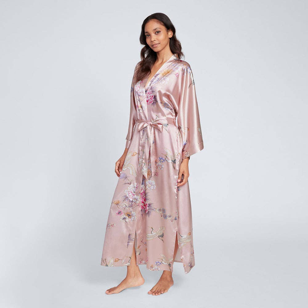 KIM+ONO Chrysanthemum & Crane Women's Long Kimono Robe