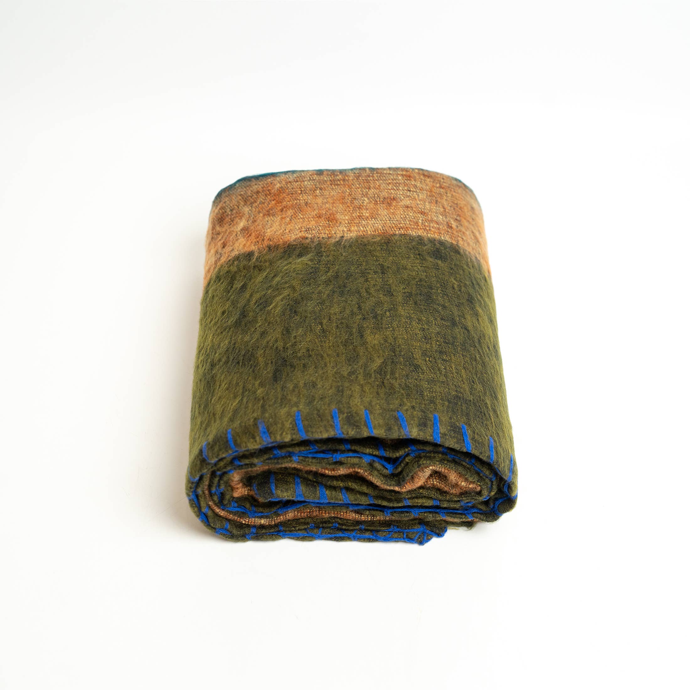 Art Himalayan Trading Handmade Super Soft Yak Wool Throw Blanket / Dark Green, Blue, Camel