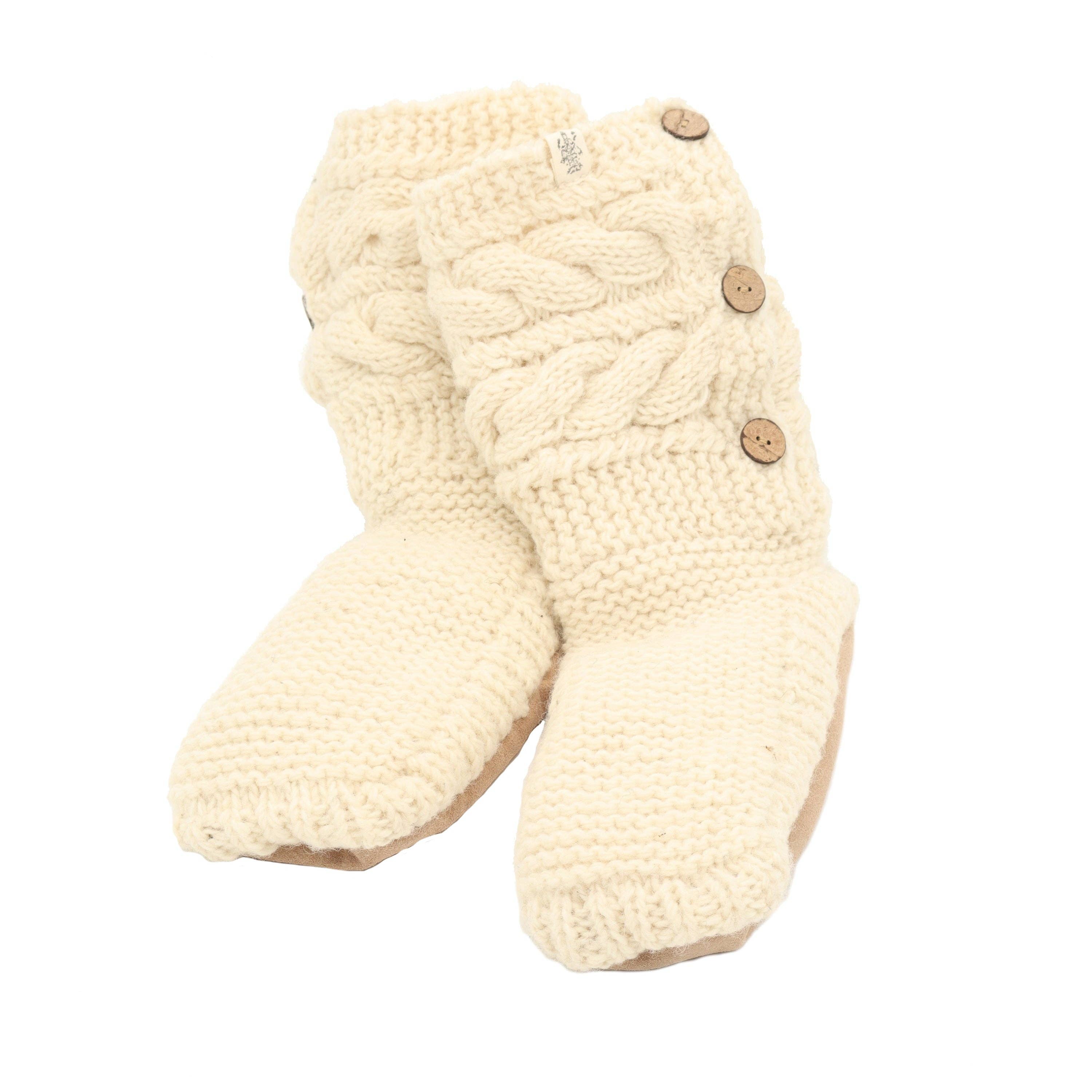 Nirvanna Designs 3-Button Hand-Crochet Wool Slipper Socks