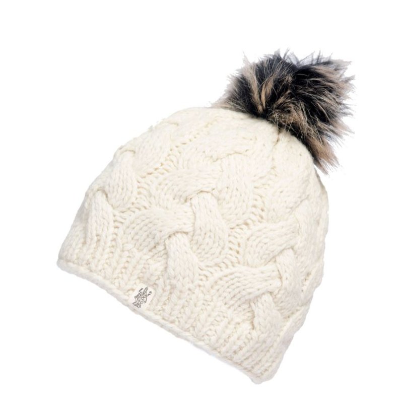 Nirvanna Designs Boheme Cable Hand-Knit Wool Beanie with Faux Fur Pom