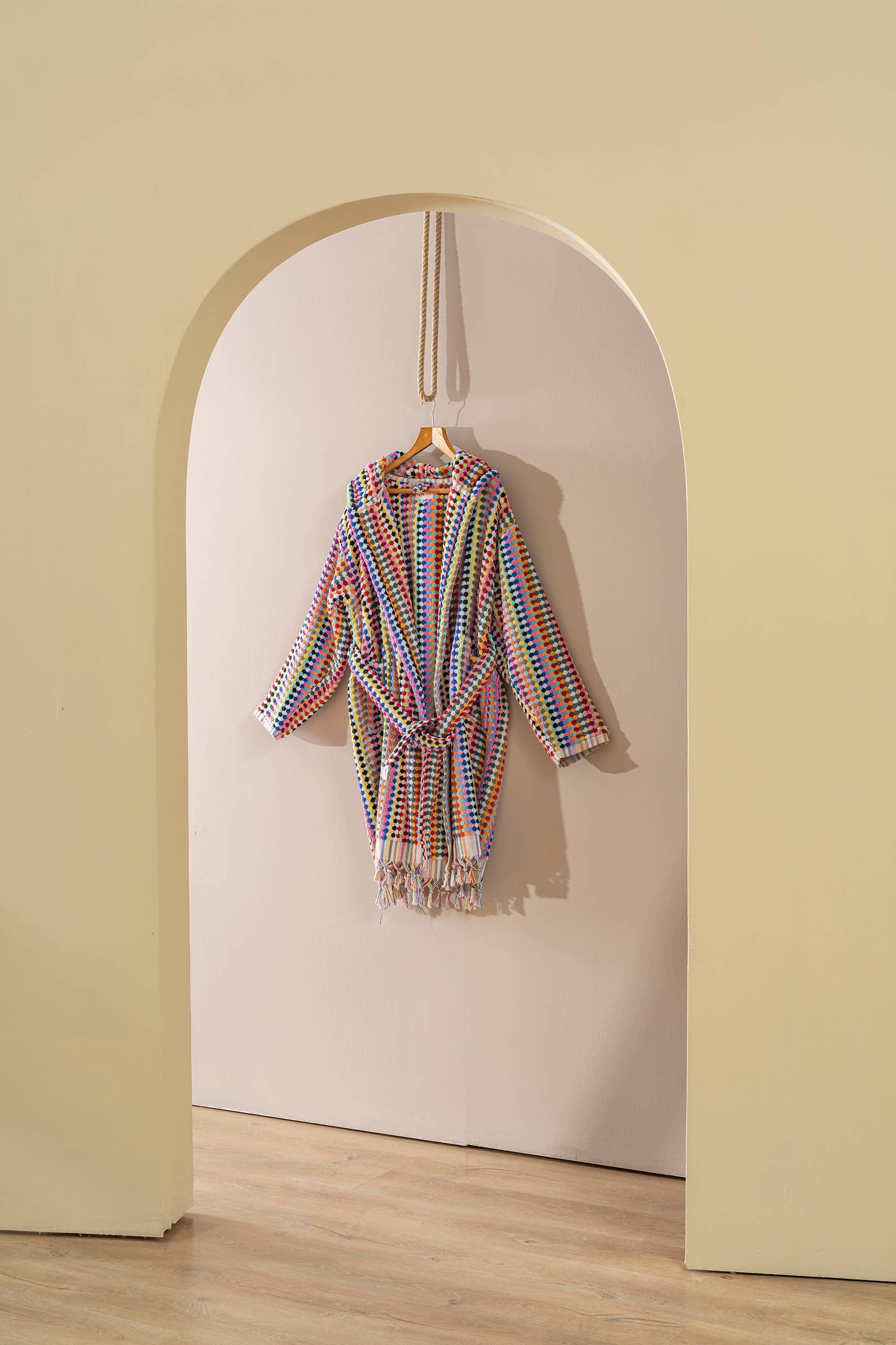 Kikoya Hand Loomed Women's Turkish Cotton Robe / Rainbow Tones