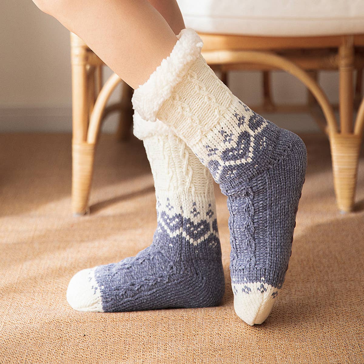 ACCITY Knit with Hearts Plush Sherpa Lined Slipper Socks