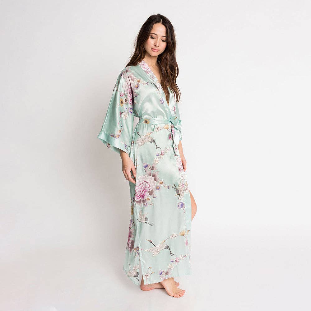 KIM+ONO Chrysanthemum & Crane Women's Long Kimono Robe