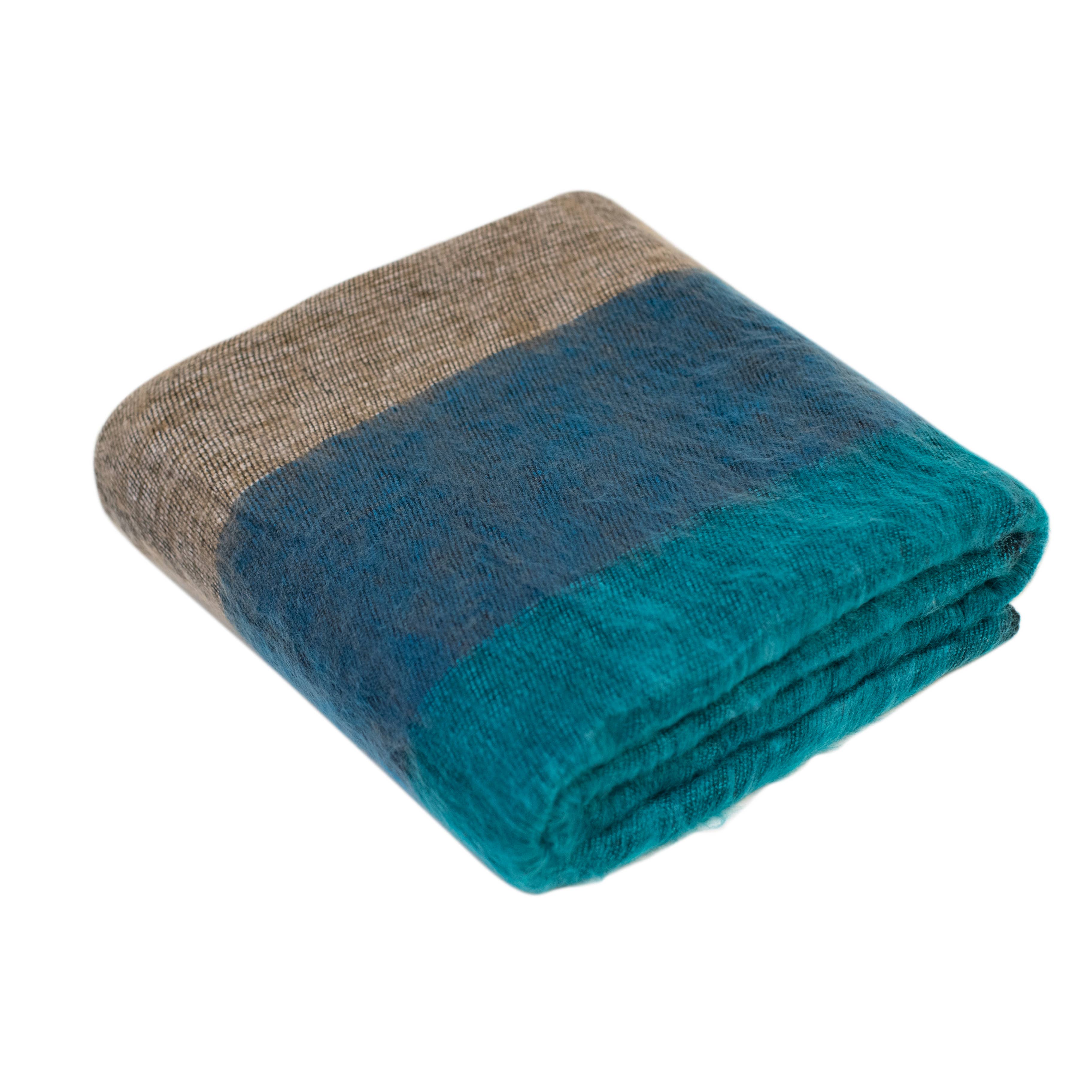 Art Himalayan Trading Handmade Super Soft Yak Wool Throw Blanket / Dark Blue, Aqua, Gray