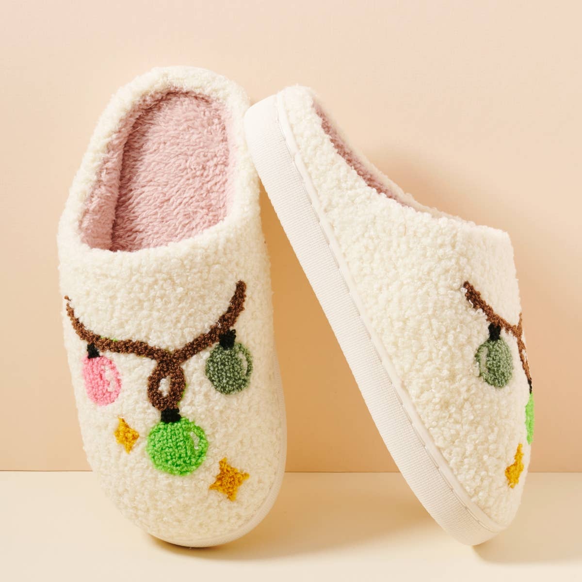 Frem Christmas Lights & Stars Ultra-Soft Holiday Mule Slippers