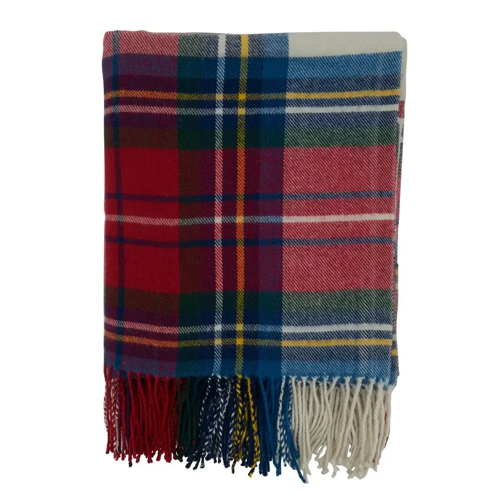 Fennco Styles Classic Plaid with Tassel Trim Throw Blanket / Red & Blue Mix