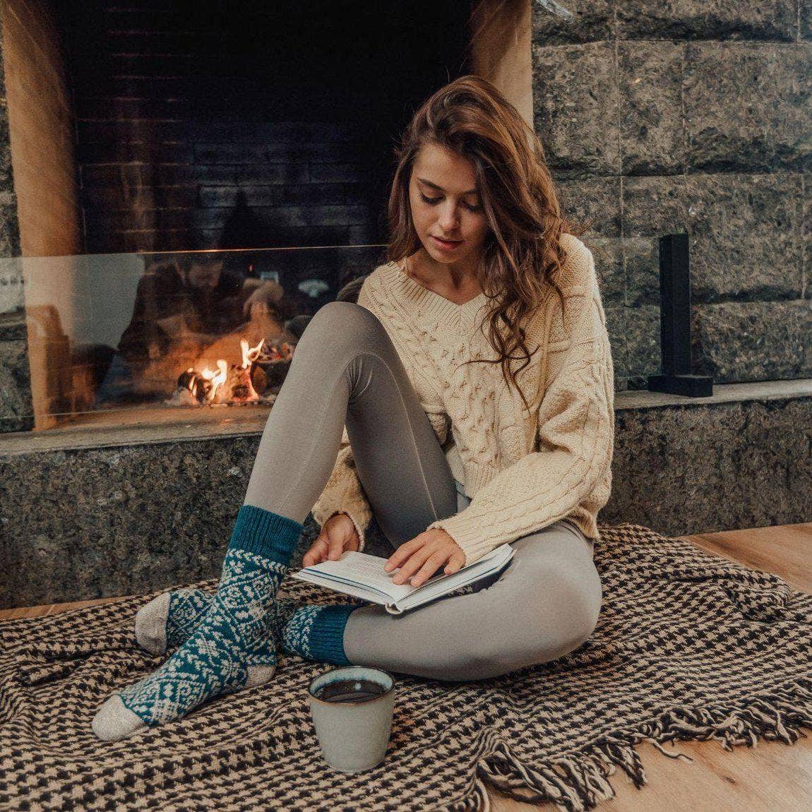 Nordic Wools Zelta Merino Wool Blend Unisex Socks / Cobalt & Light Gray