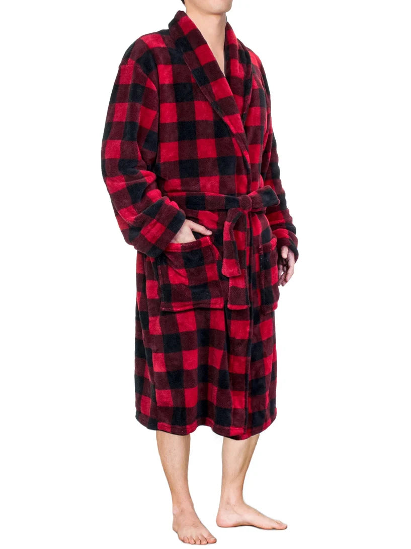 Pavilia Buffalo Plaid Fleece Men's Robe