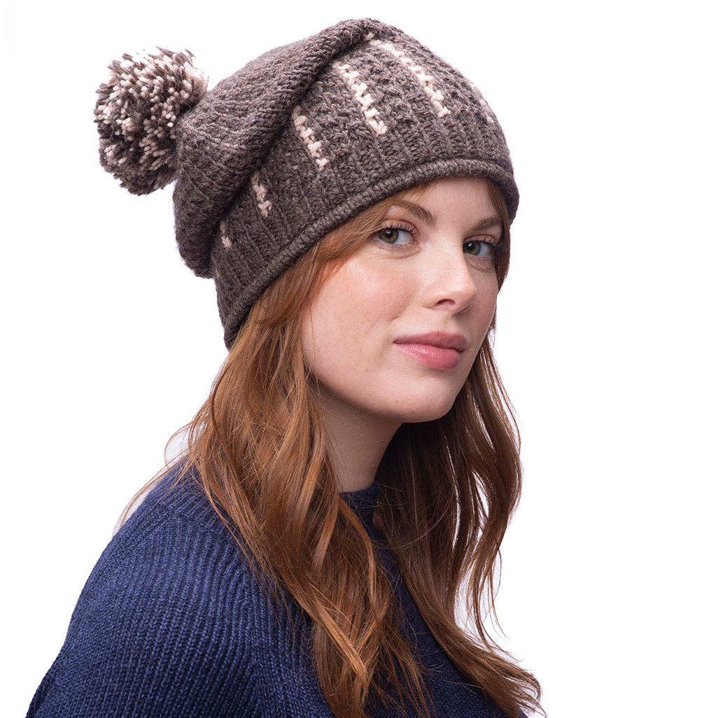 Nirvanna Designs Ferry Hand-Knit Wool Slouch Beanie with Pom