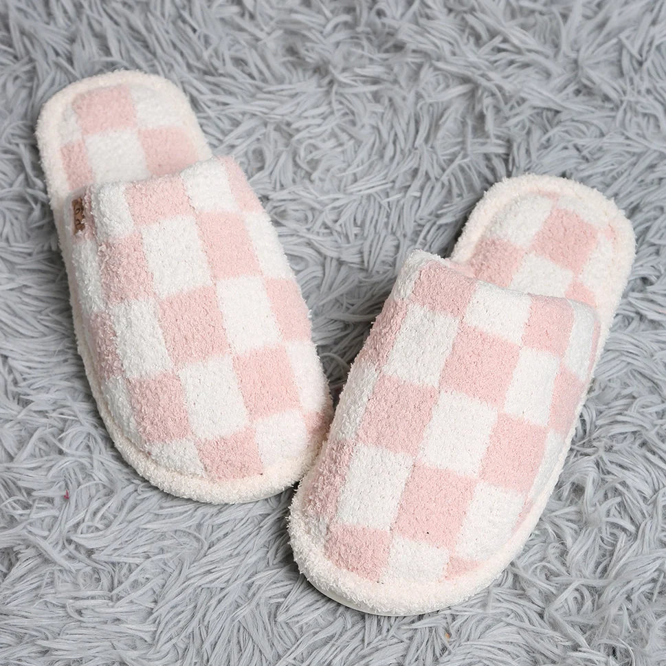 Fashion City Checkerboard Soft Microfiber Mule Slippers