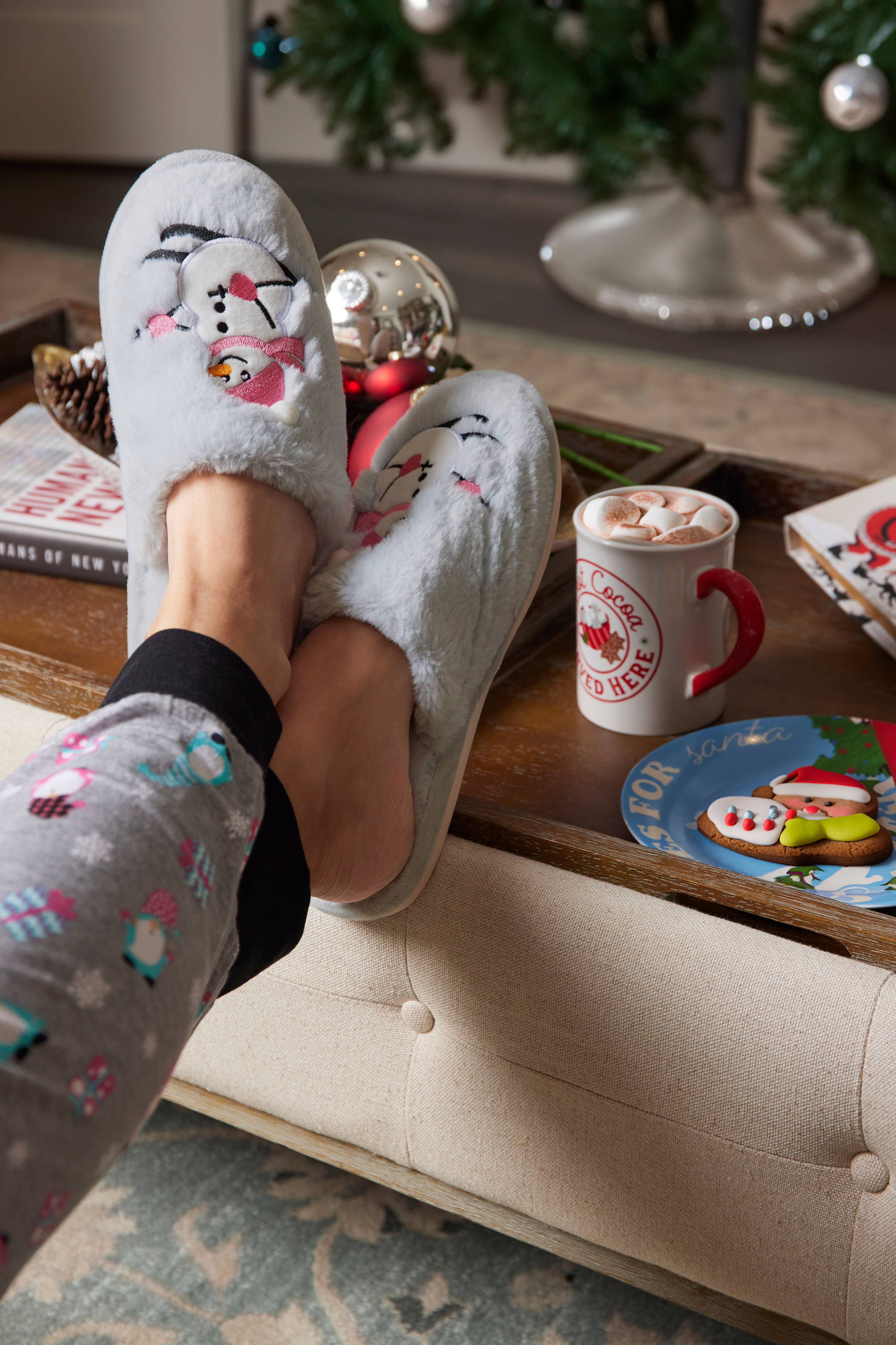 MeMoí Snowman Ski-sons Memory Foam Mule Slippers