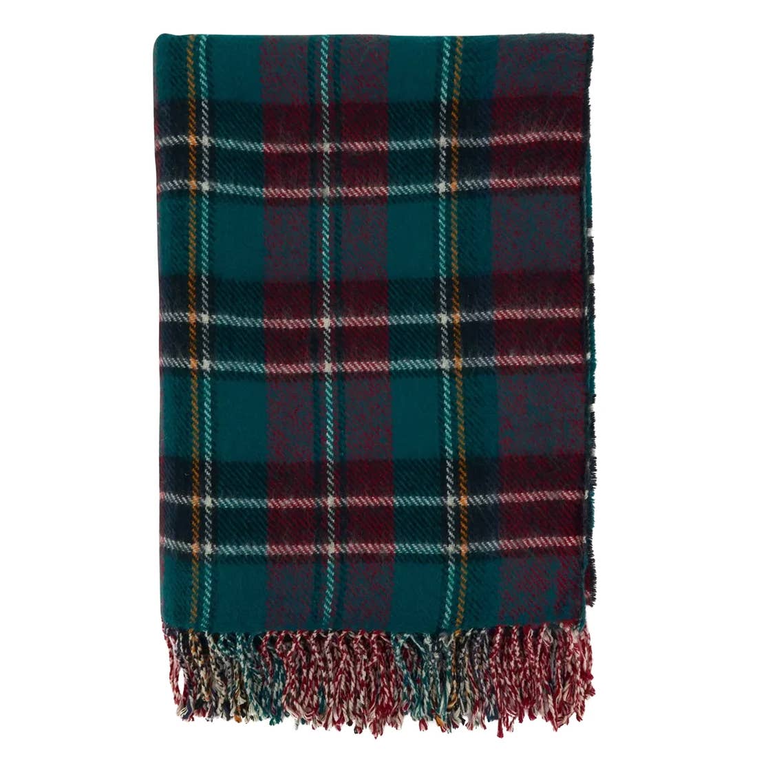 Fennco Styles Reversible Plaid & Herringbone with Tassel Trim Throw Blanket / Green & Red Mix