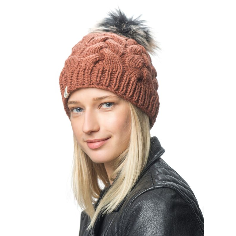 Nirvanna Designs Boheme Cable Hand-Knit Wool Beanie with Faux Fur Pom