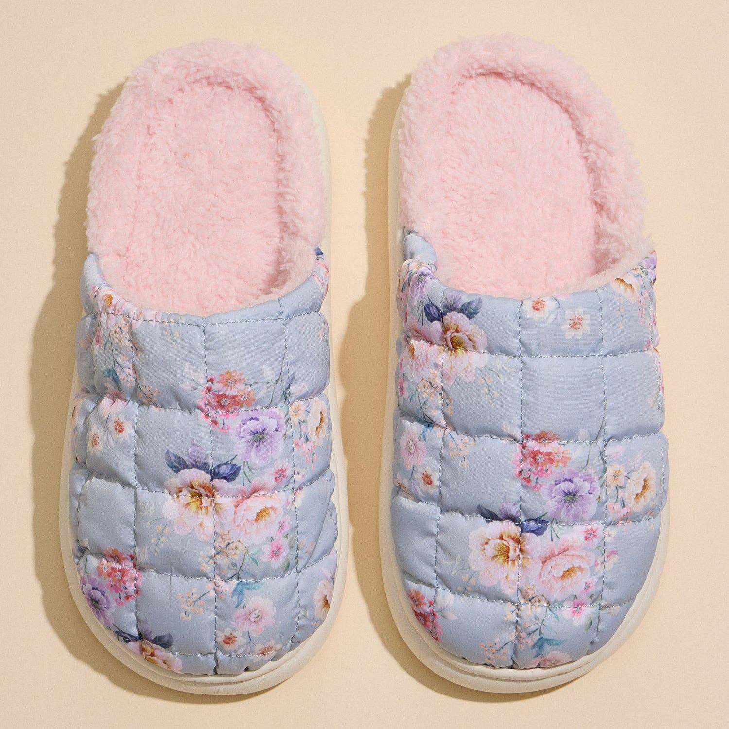 Frem Puffy Quilted Floral Bouquet Ultra-Soft Mule Slippers