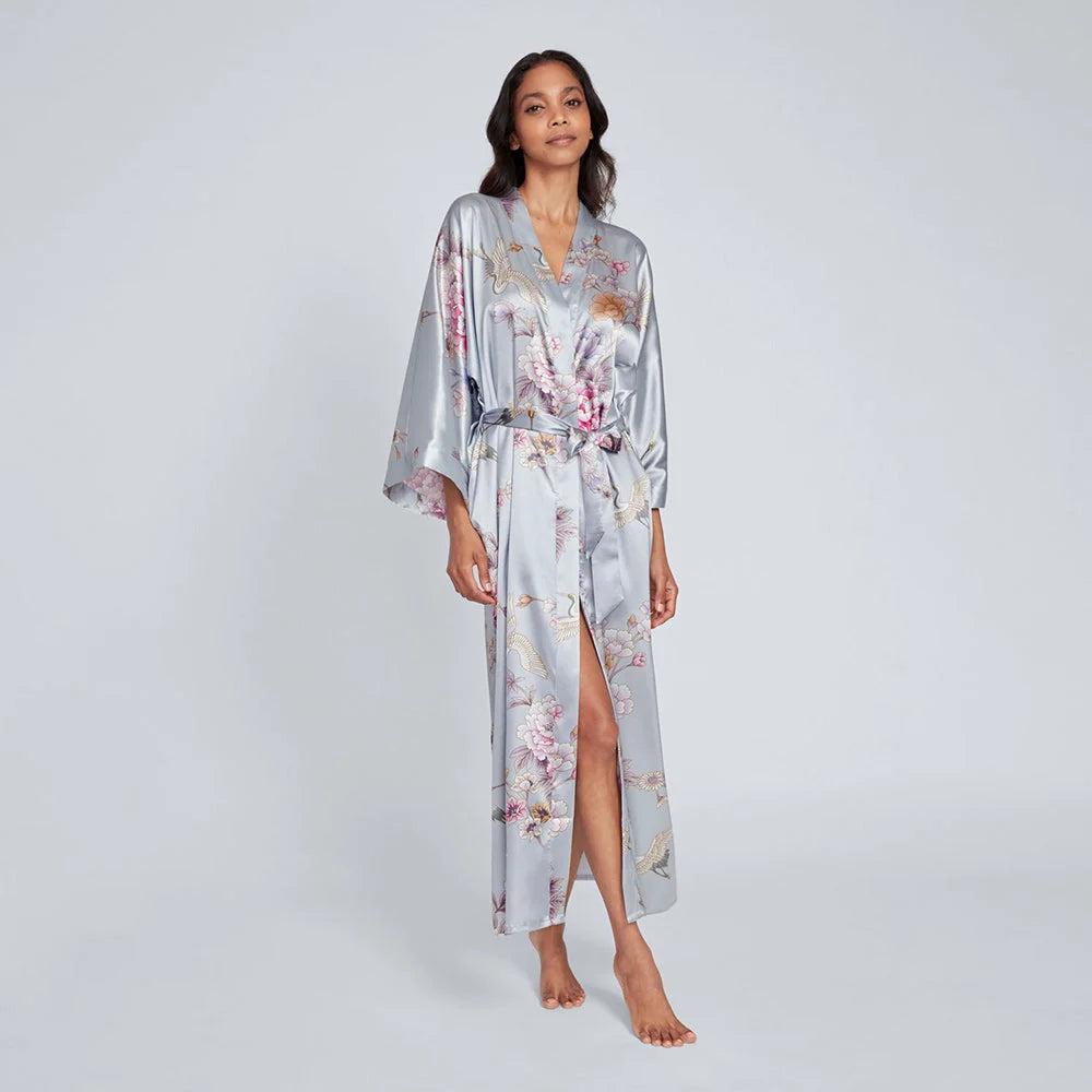 KIM+ONO Chrysanthemum & Crane Women's Long Kimono Robe