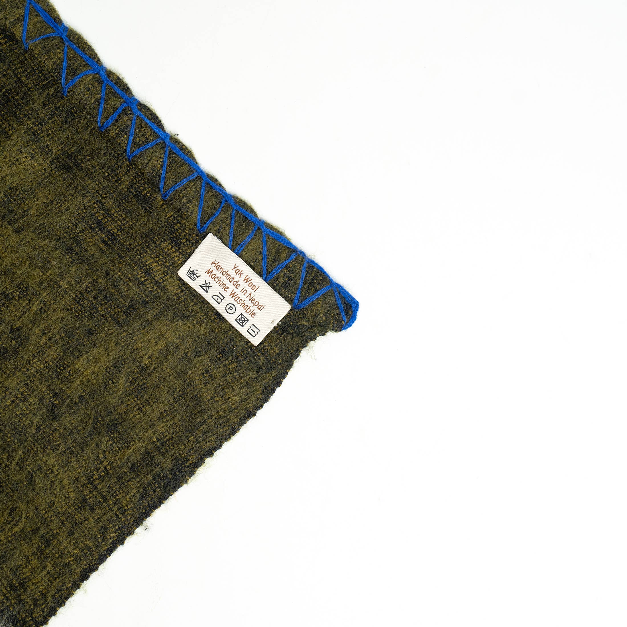 Art Himalayan Trading Handmade Super Soft Yak Wool Throw Blanket / Dark Green, Blue, Camel