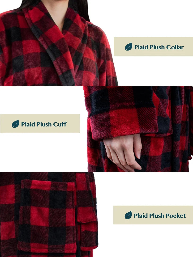 Pavilia Buffalo Plaid Fleece Women's Robe