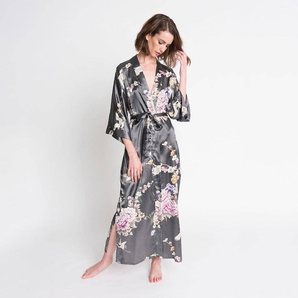 KIM+ONO Chrysanthemum & Crane Women's Long Kimono Robe