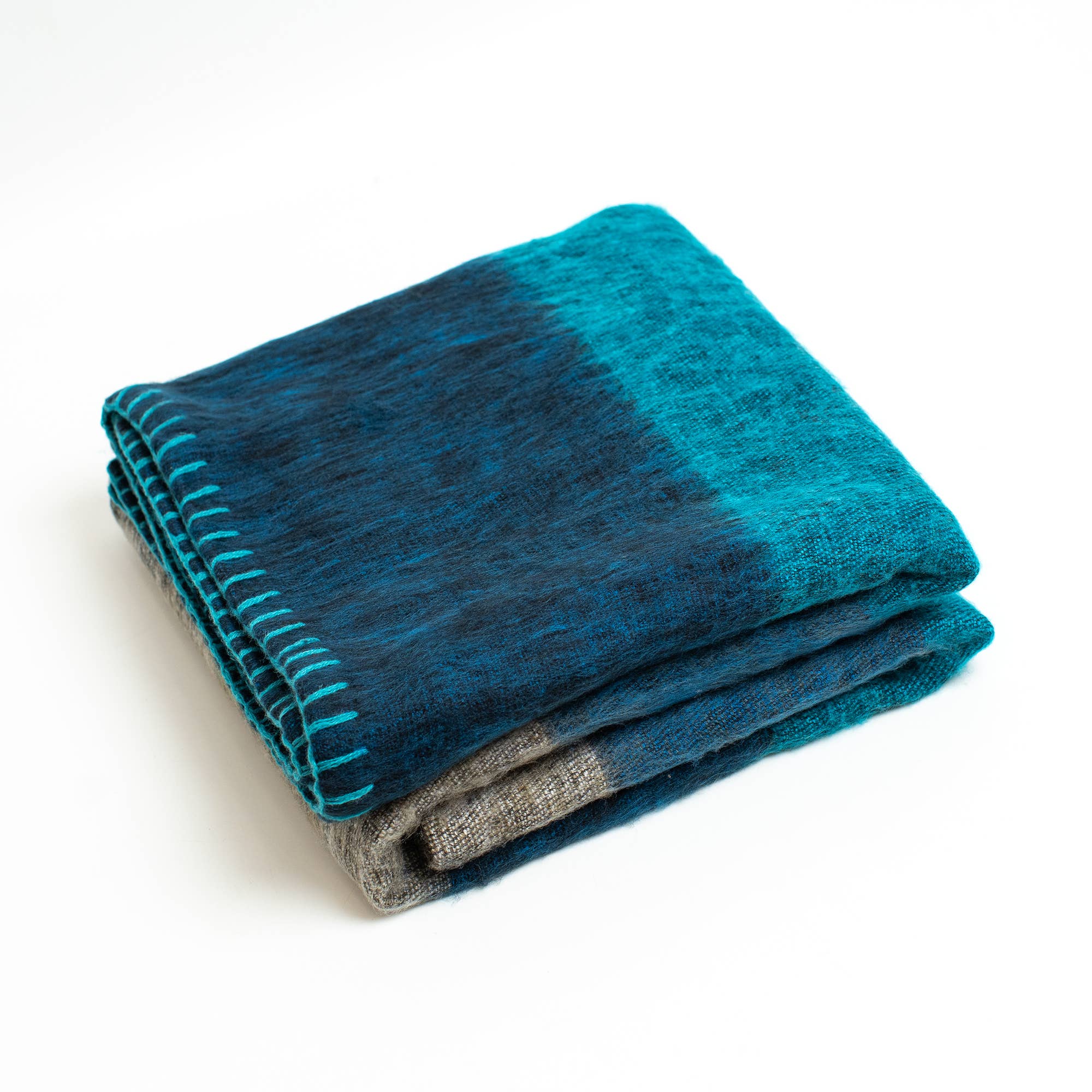 Art Himalayan Trading Handmade Super Soft Yak Wool Throw Blanket / Dark Blue, Aqua, Gray