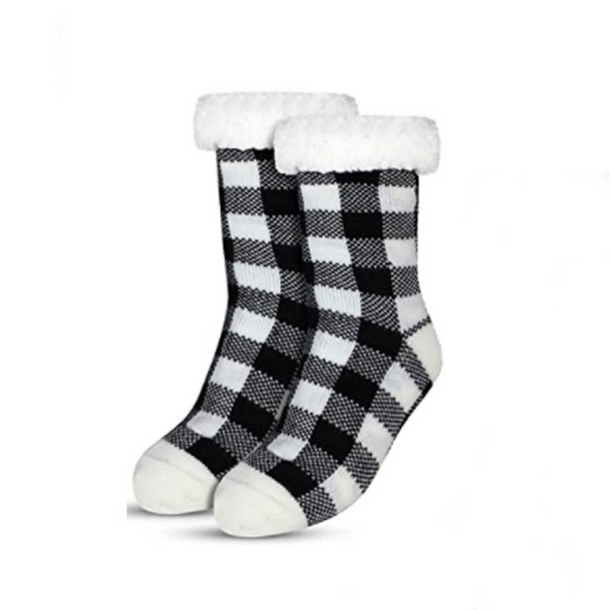 ACCITY Holidays Plaid Plush Sherpa Lined Slipper Socks