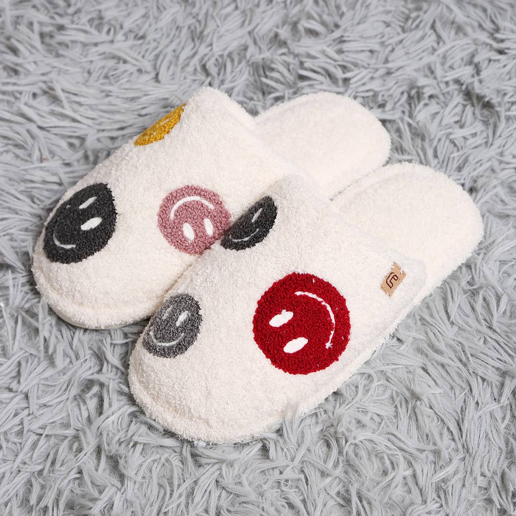 Fashion City Multi-Color Happy Face Soft Microfiber Mule Slippers