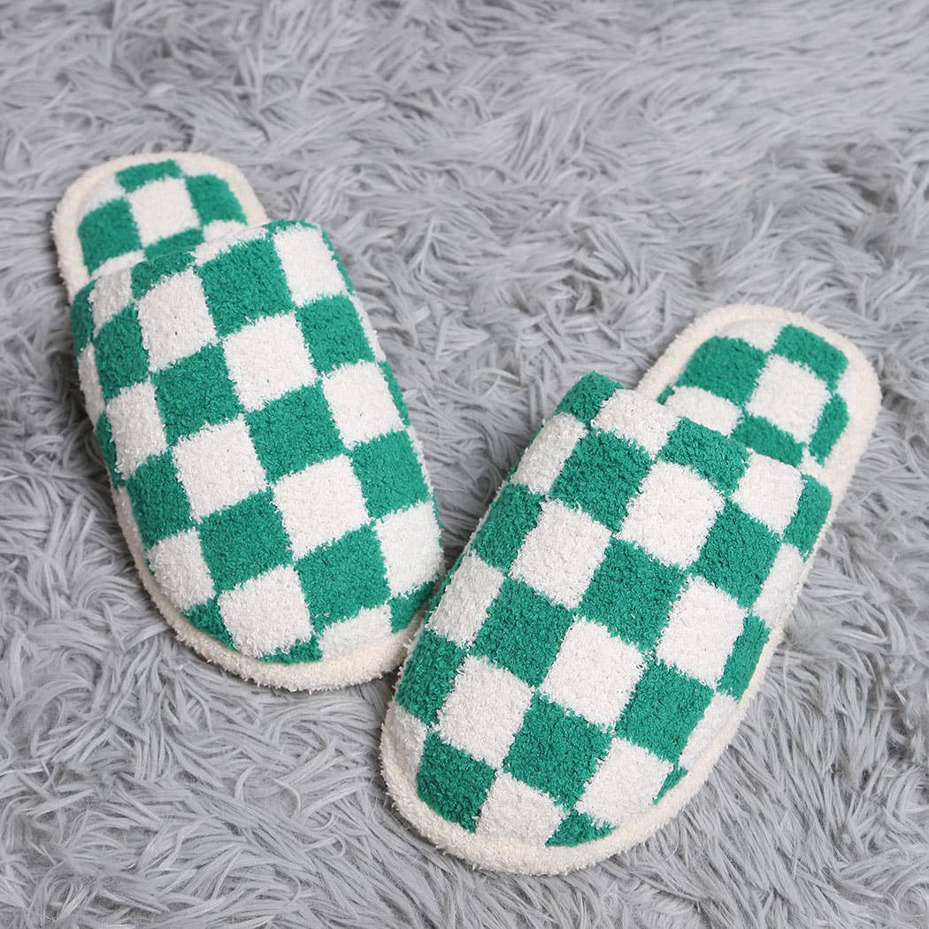 Fashion City Checkerboard Soft Microfiber Mule Slippers