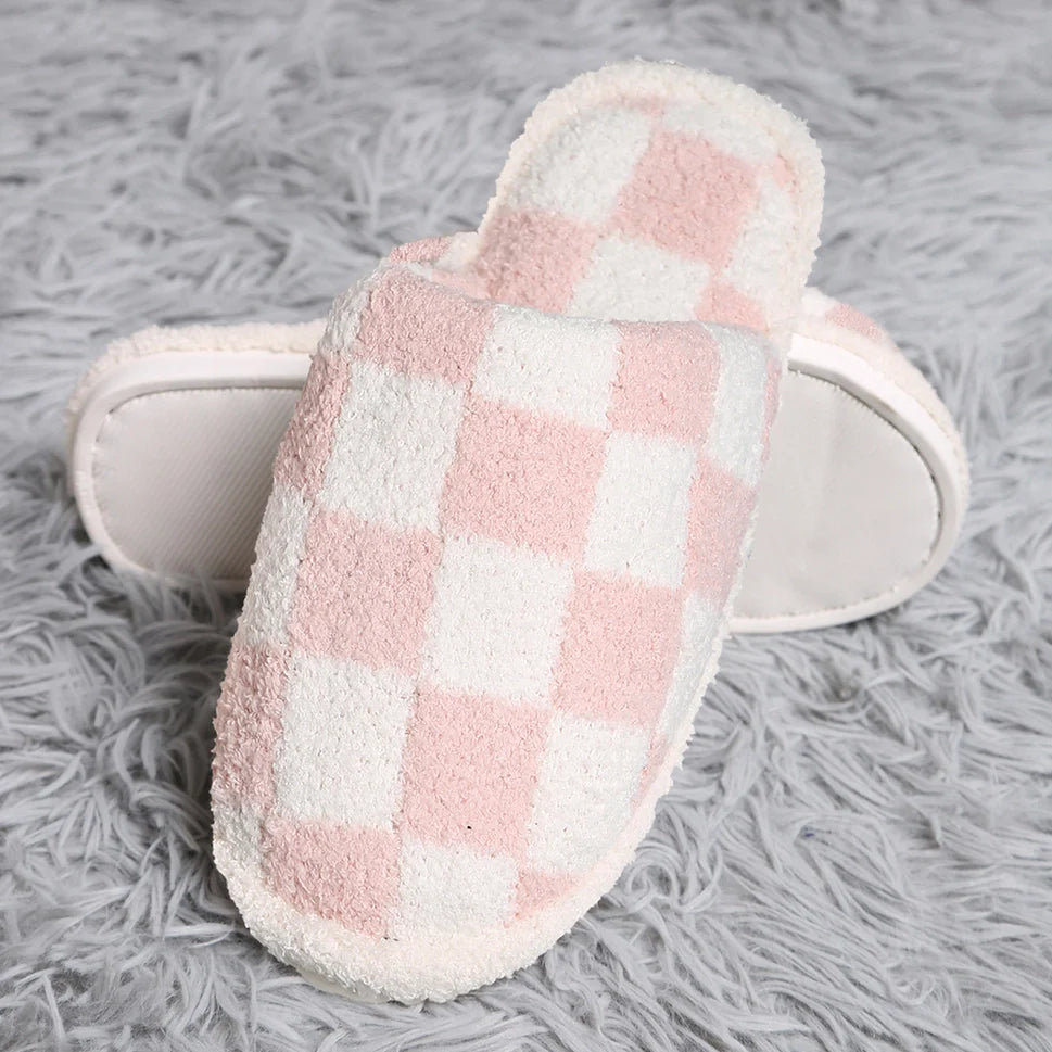 Fashion City Checkerboard Soft Microfiber Mule Slippers