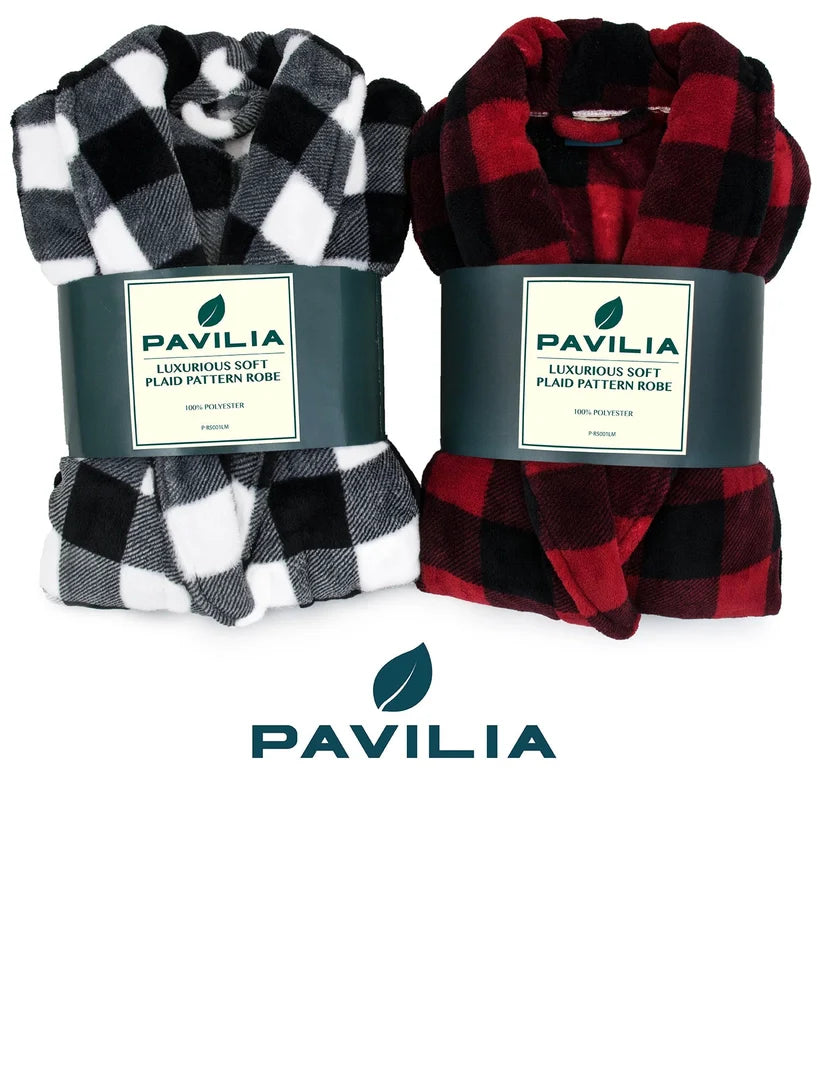 Pavilia Buffalo Plaid Fleece Men's Robe