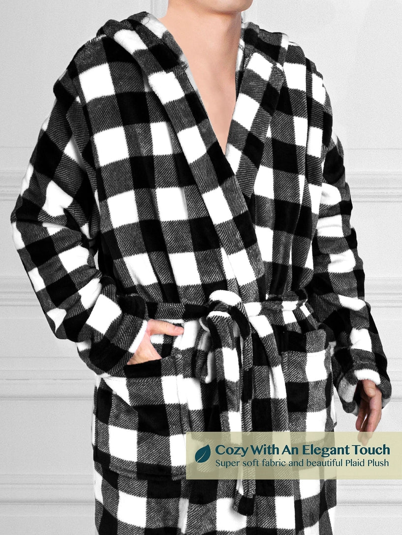 Pavilia Buffalo Plaid Fleece Men's Robe