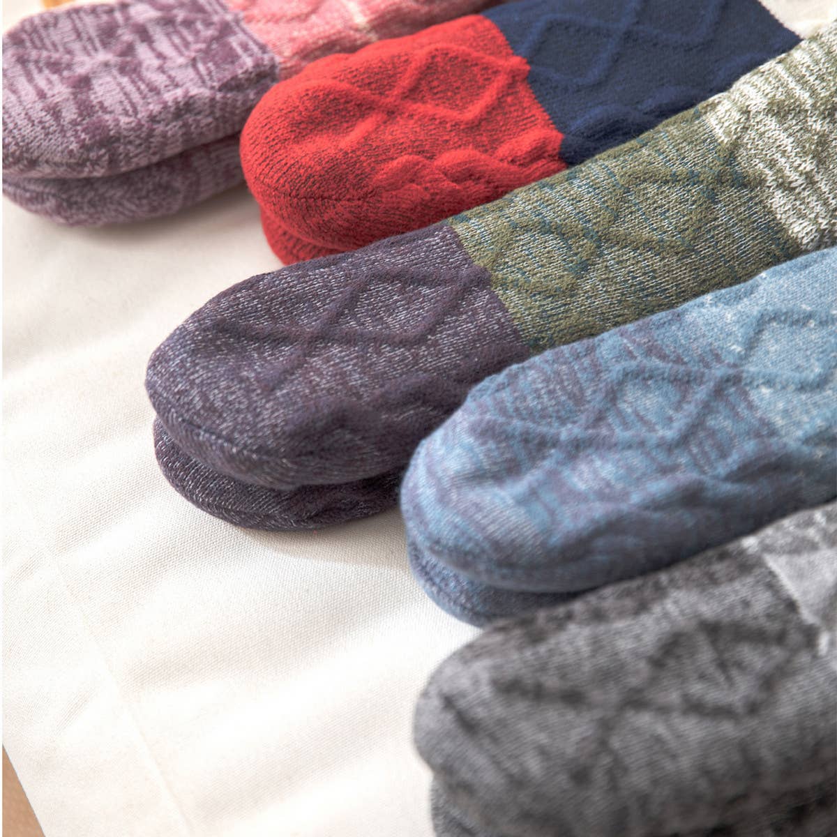 ACCITY Knit Patchwork Color Plush Sherpa Lined Slipper Socks