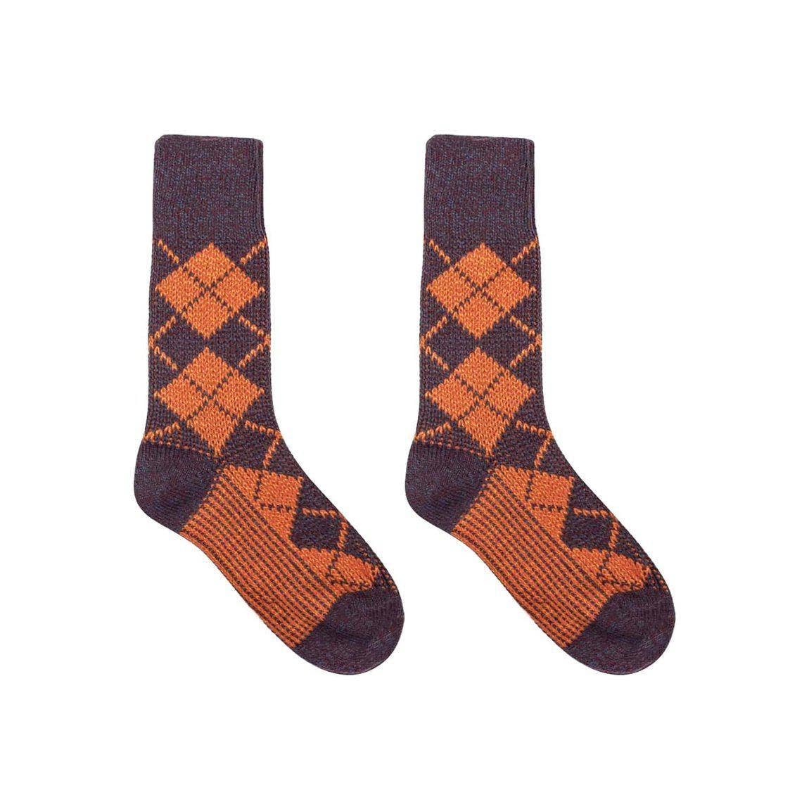 Nordic Wools Vagn Argyle Merino Wool Blend Unisex Socks / Haze & Burnt Orange