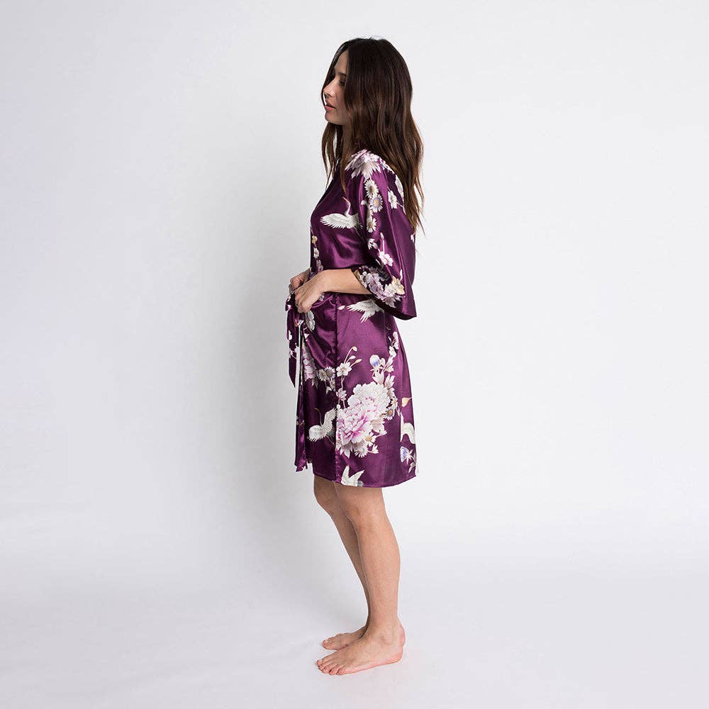 KIM+ONO Chrysanthemum & Crane Women's Short Kimono Robe
