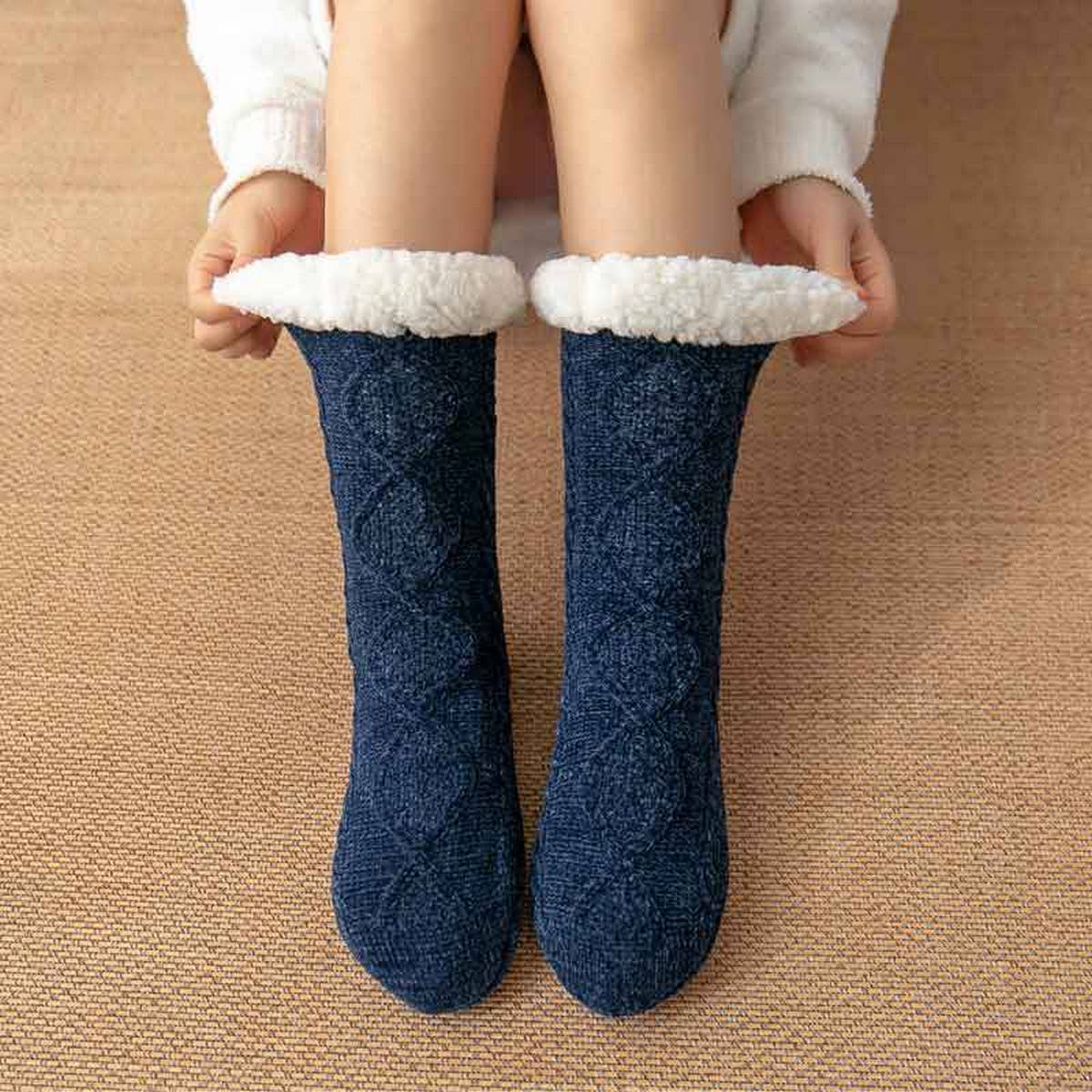 ACCITY Knit Solid Color Plush Sherpa Lined Slipper Socks