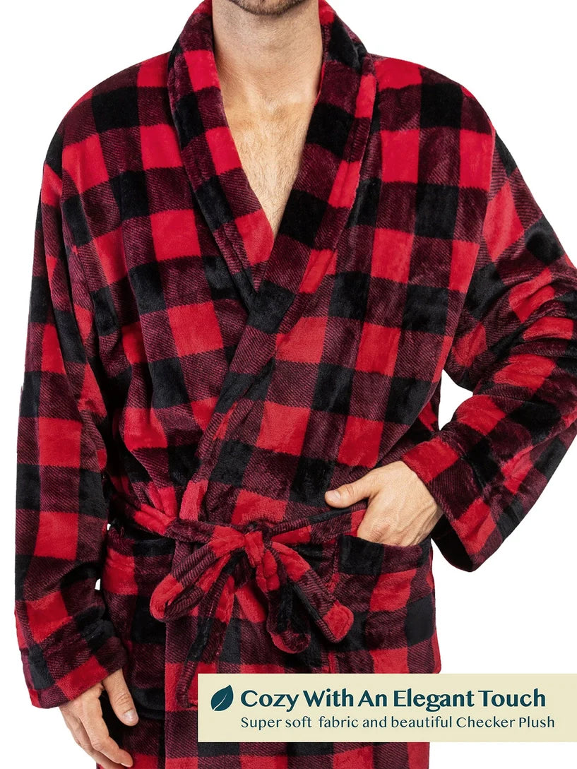 Pavilia Buffalo Plaid Fleece Men's Robe