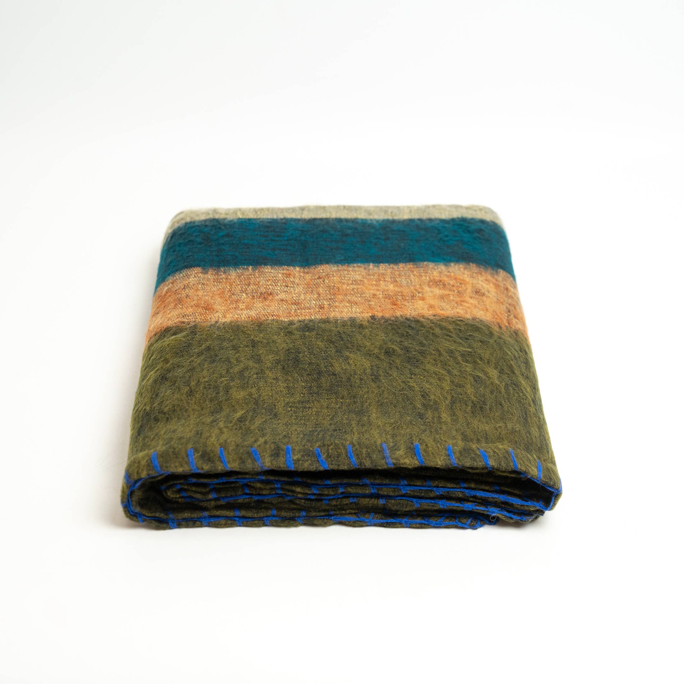 Art Himalayan Trading Handmade Super Soft Yak Wool Throw Blanket / Dark Green, Blue, Camel