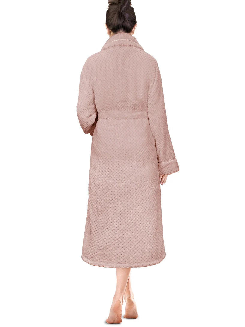 Pavilia Waffle Textured Satin Trim Fleece Women's Robe
