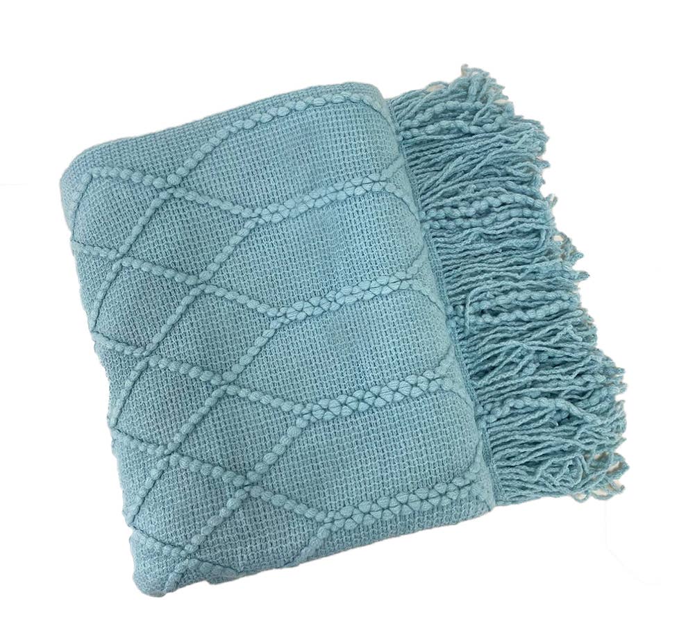 Fennco Styles Rhombus Diamond Knit with Tassel Trim Throw Blanket
