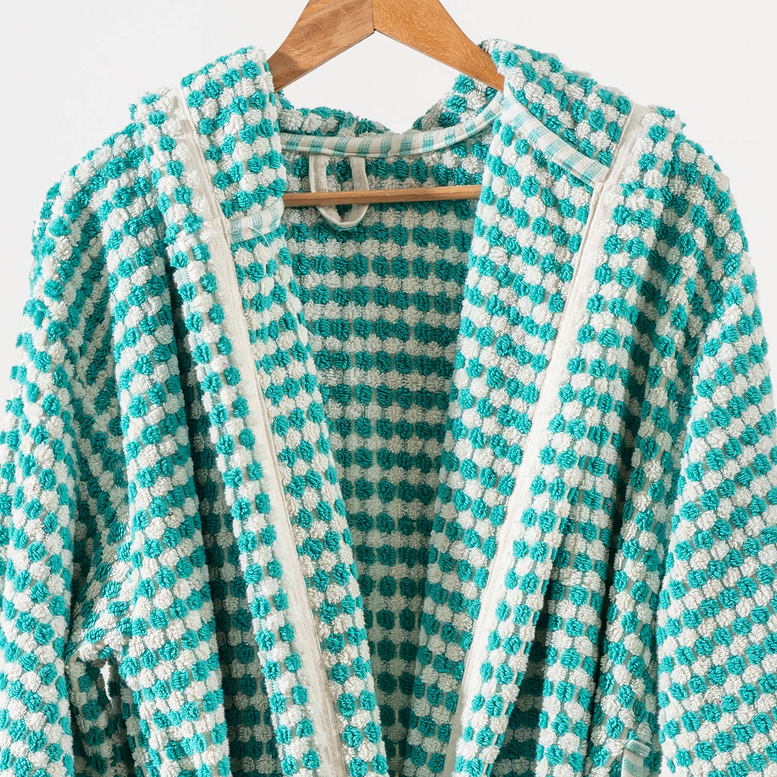 Kikoya Hand Loomed Women's Turkish Cotton Robe / Persian Green & White