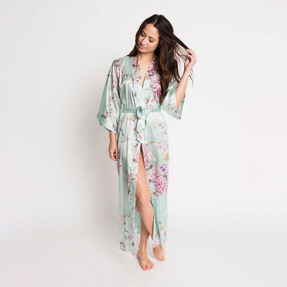 KIM+ONO Chrysanthemum & Crane Women's Long Kimono Robe
