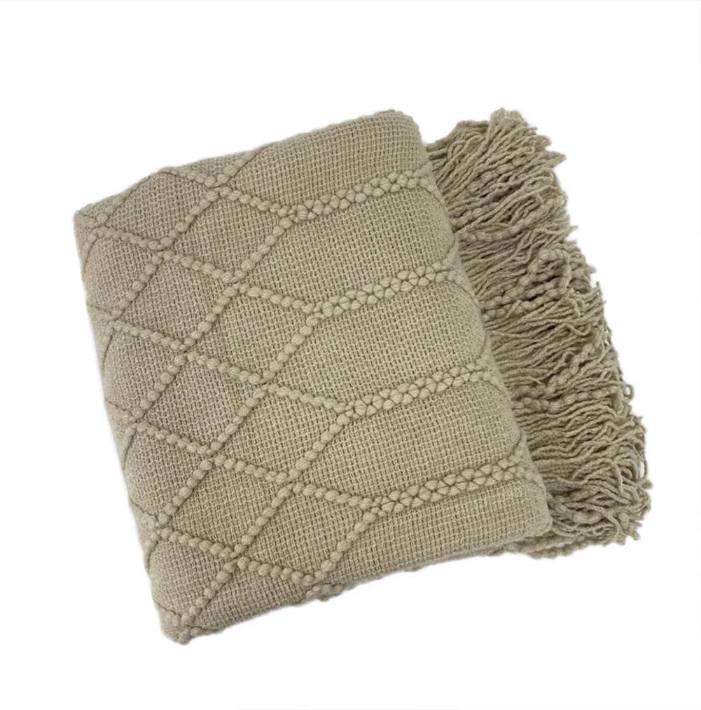 Fennco Styles Rhombus Diamond Knit with Tassel Trim Throw Blanket