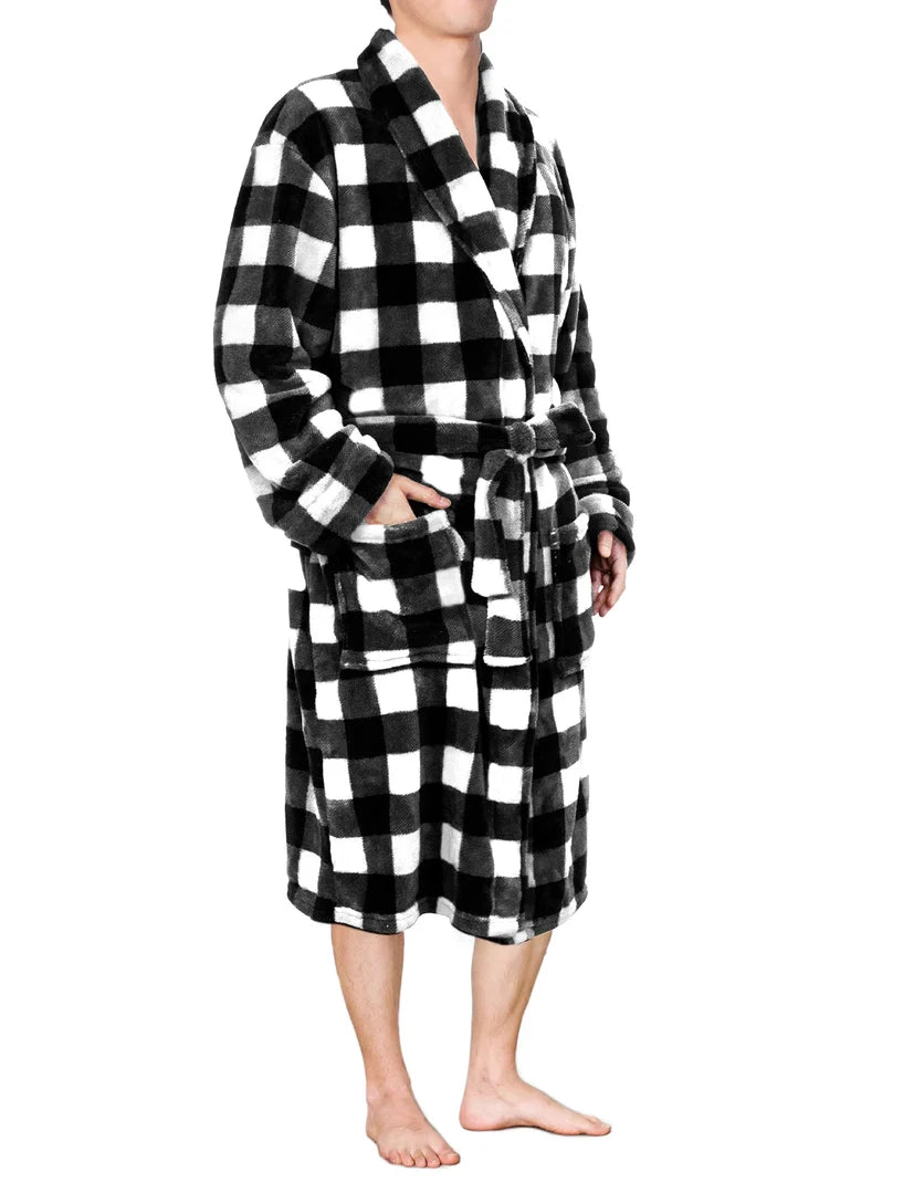 Pavilia Buffalo Plaid Fleece Men's Robe
