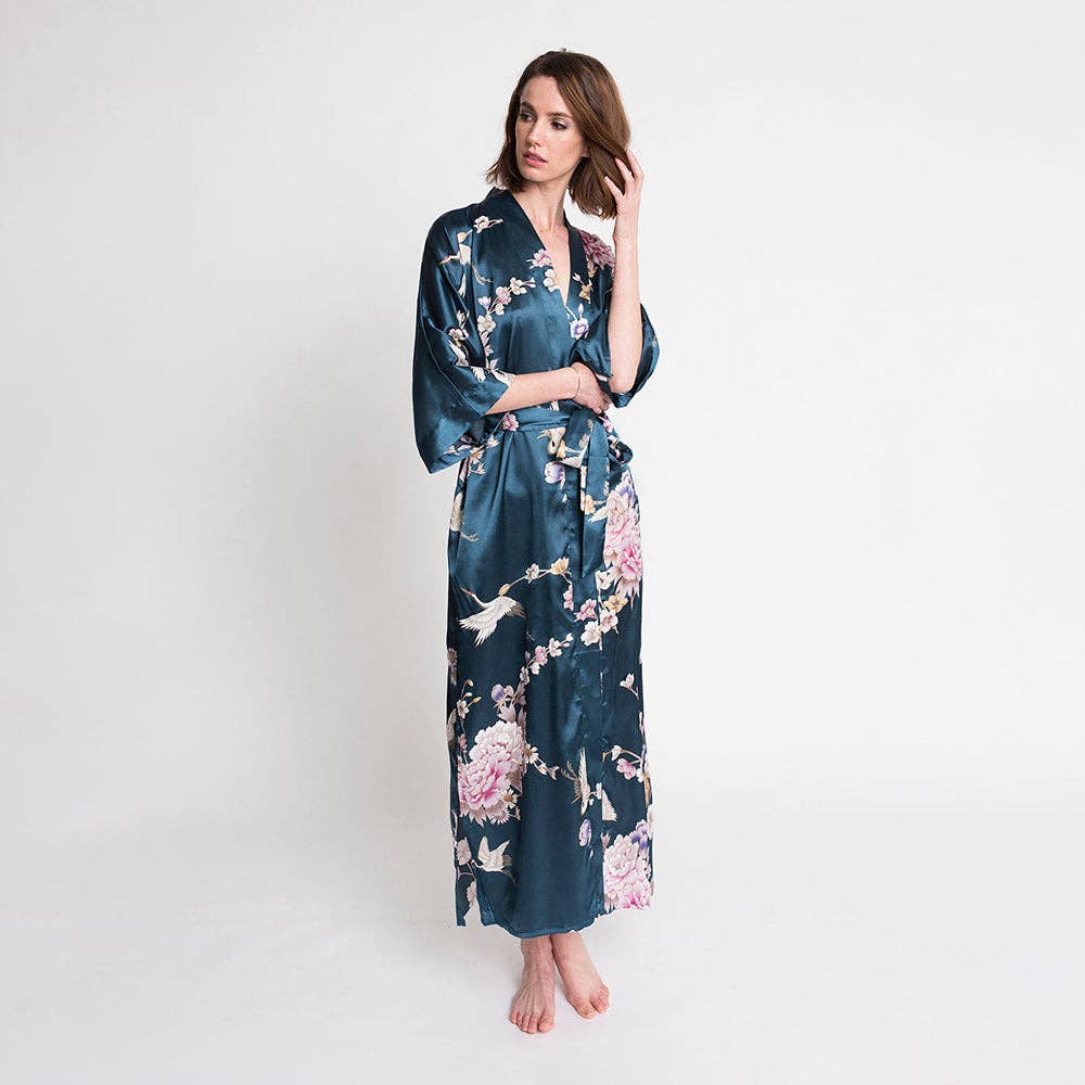 KIM+ONO Chrysanthemum & Crane Women's Long Kimono Robe