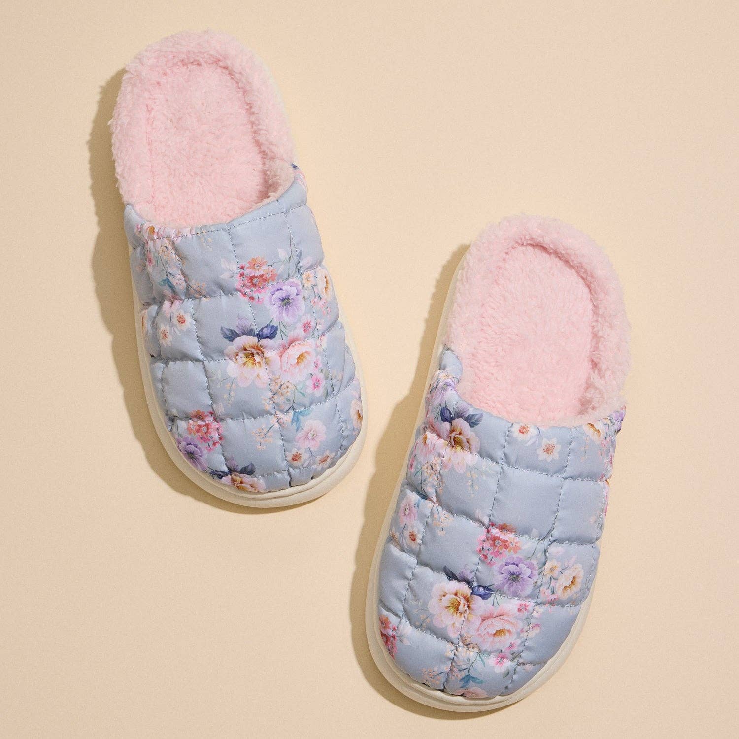 Frem Puffy Quilted Floral Bouquet Ultra-Soft Mule Slippers