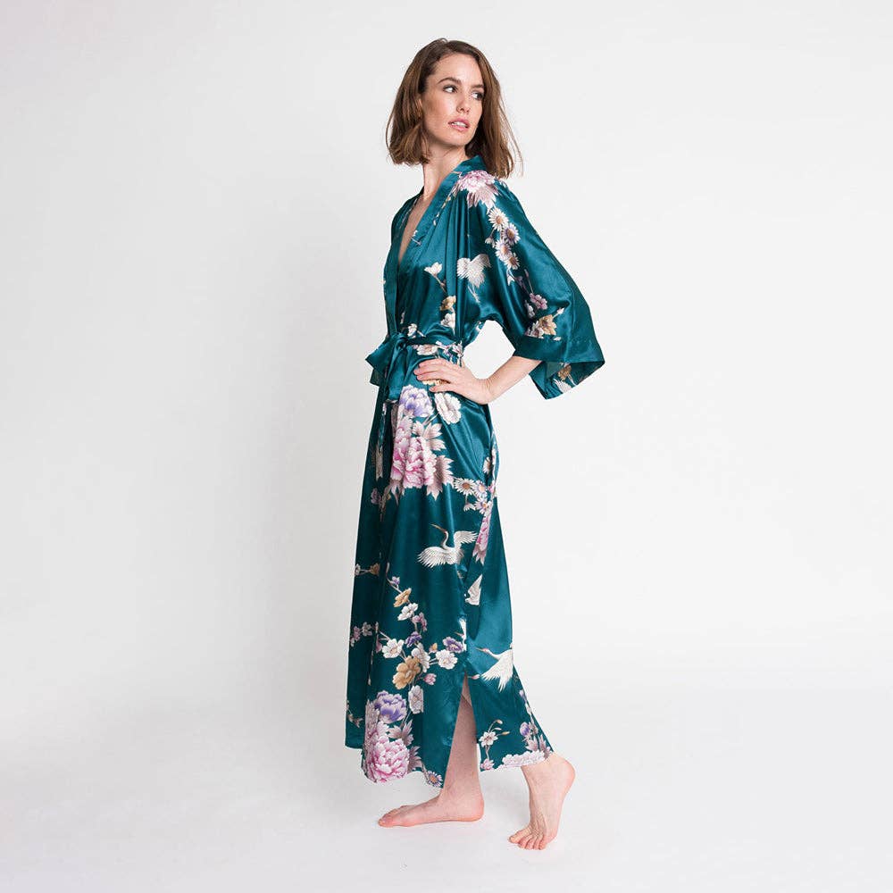 KIM+ONO Chrysanthemum & Crane Women's Long Kimono Robe