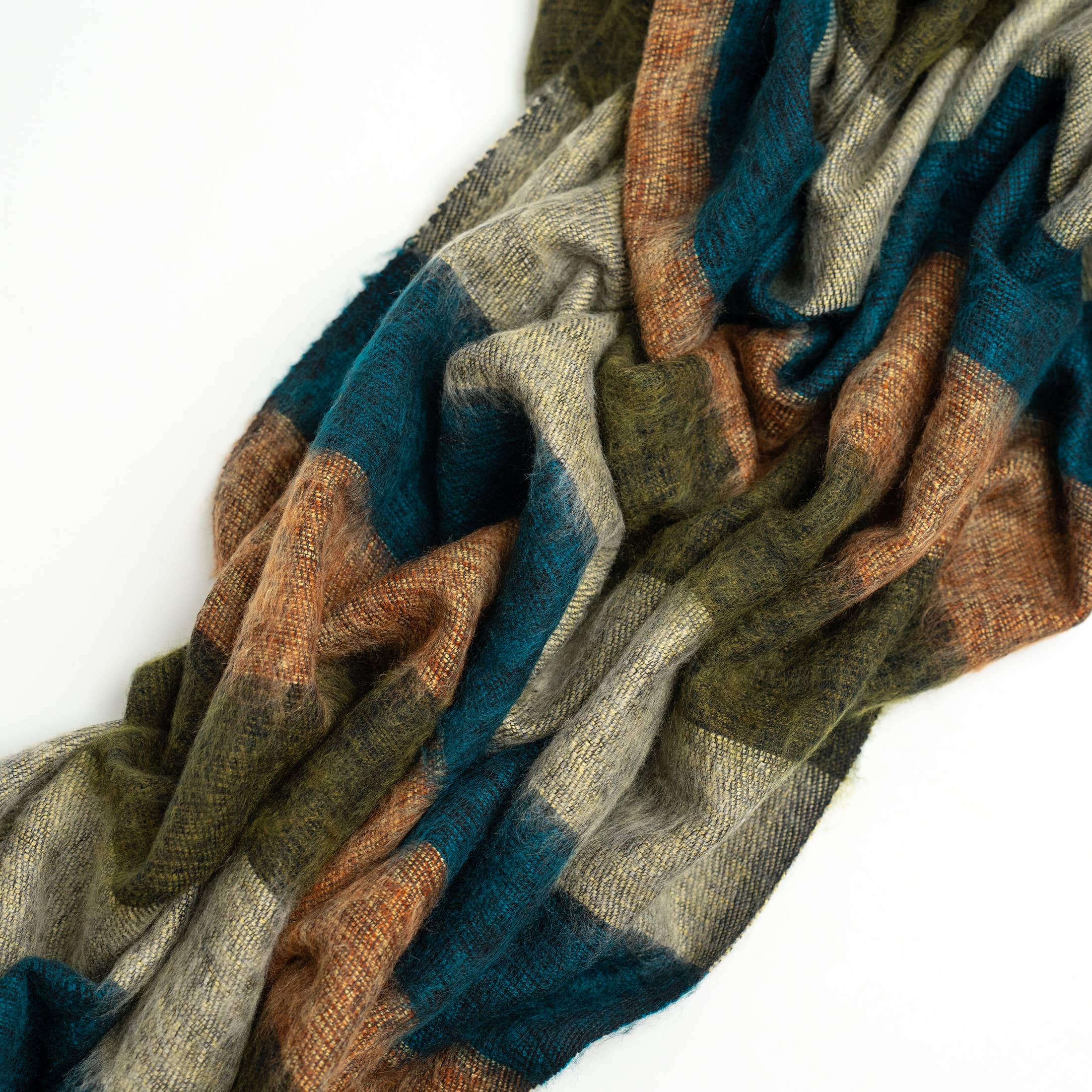 Art Himalayan Trading Handmade Super Soft Yak Wool Throw Blanket / Dark Green, Blue, Camel