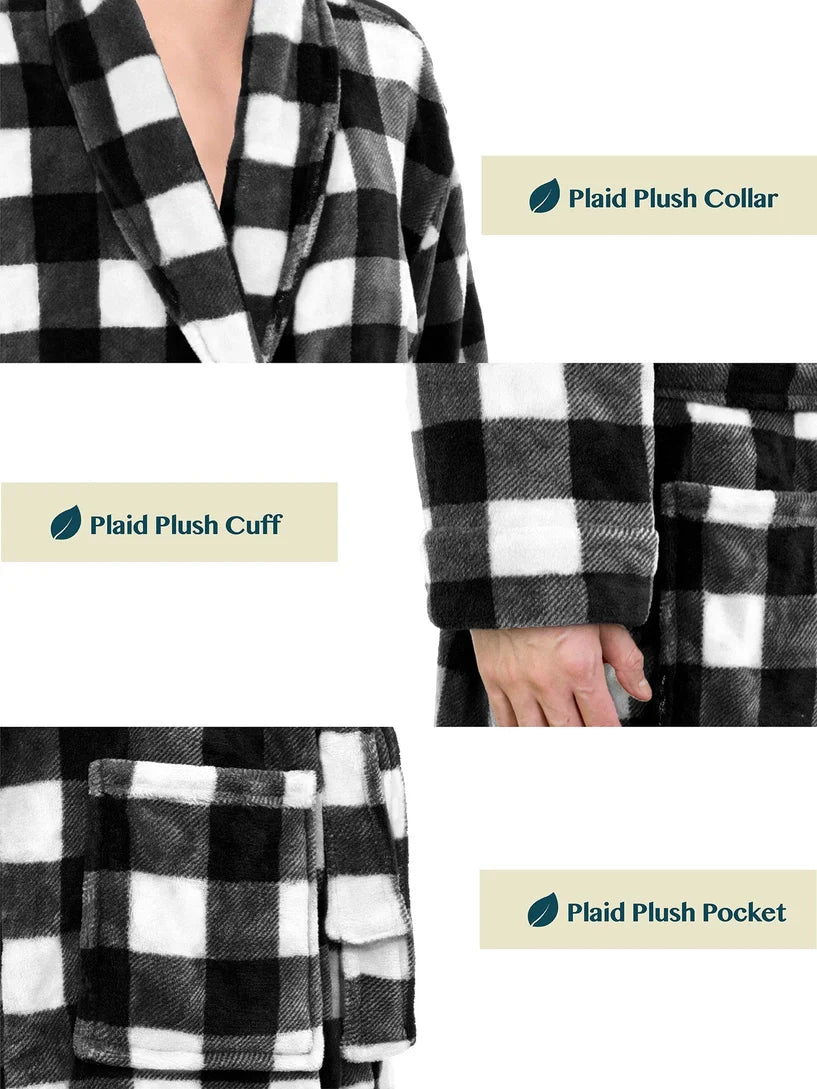 Pavilia Buffalo Plaid Fleece Men's Robe