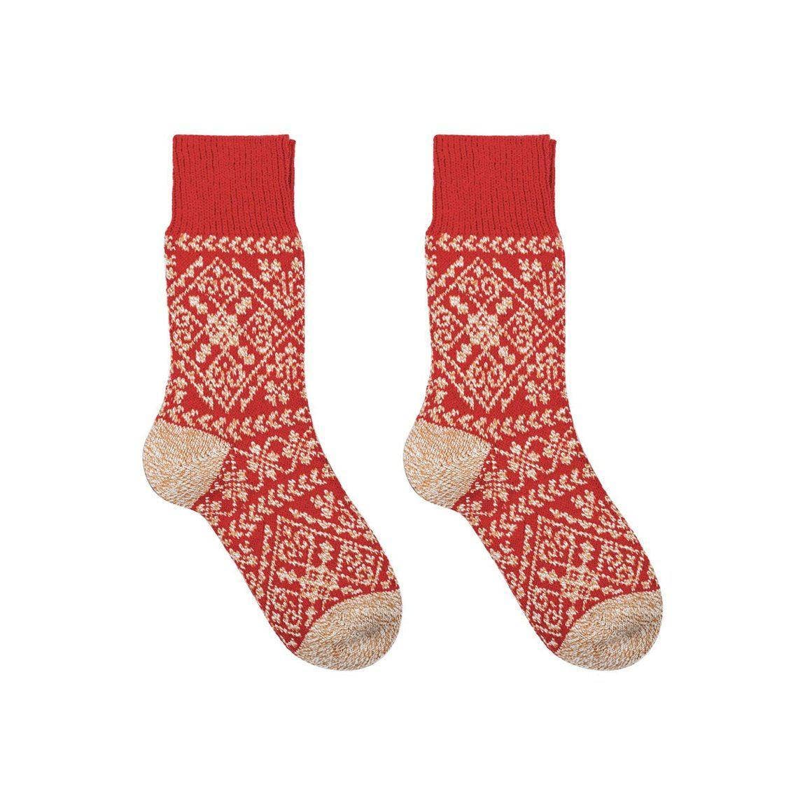 Nordic Wools Zelta Merino Wool Blend Unisex Socks / Scarlet & Beige
