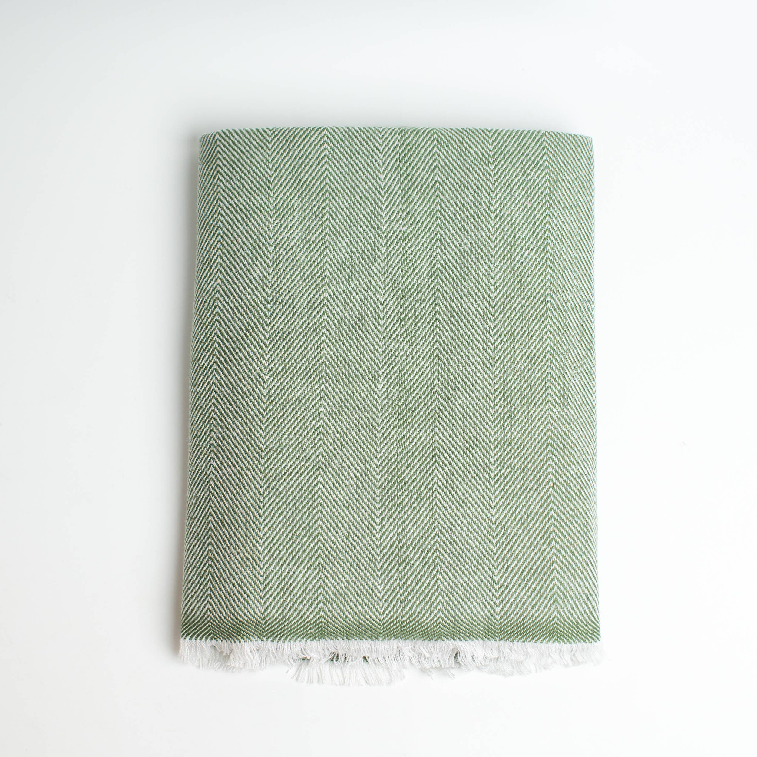 Art Himalayan Trading Reversible Cashmere Wool Throw Blanket / Herringbone Pattern / Green & White