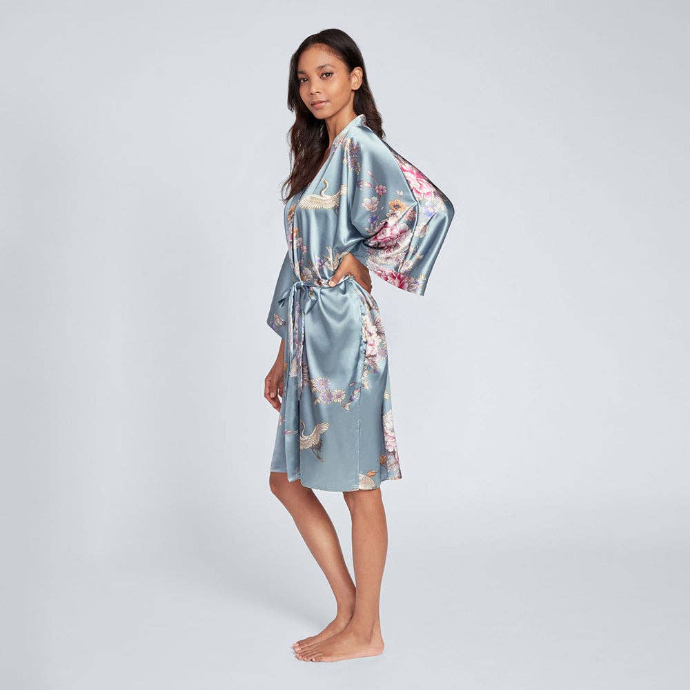 KIM+ONO Chrysanthemum & Crane Women's Short Kimono Robe