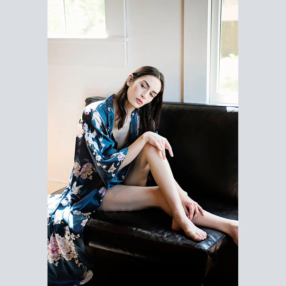 KIM+ONO Chrysanthemum & Crane Women's Long Kimono Robe